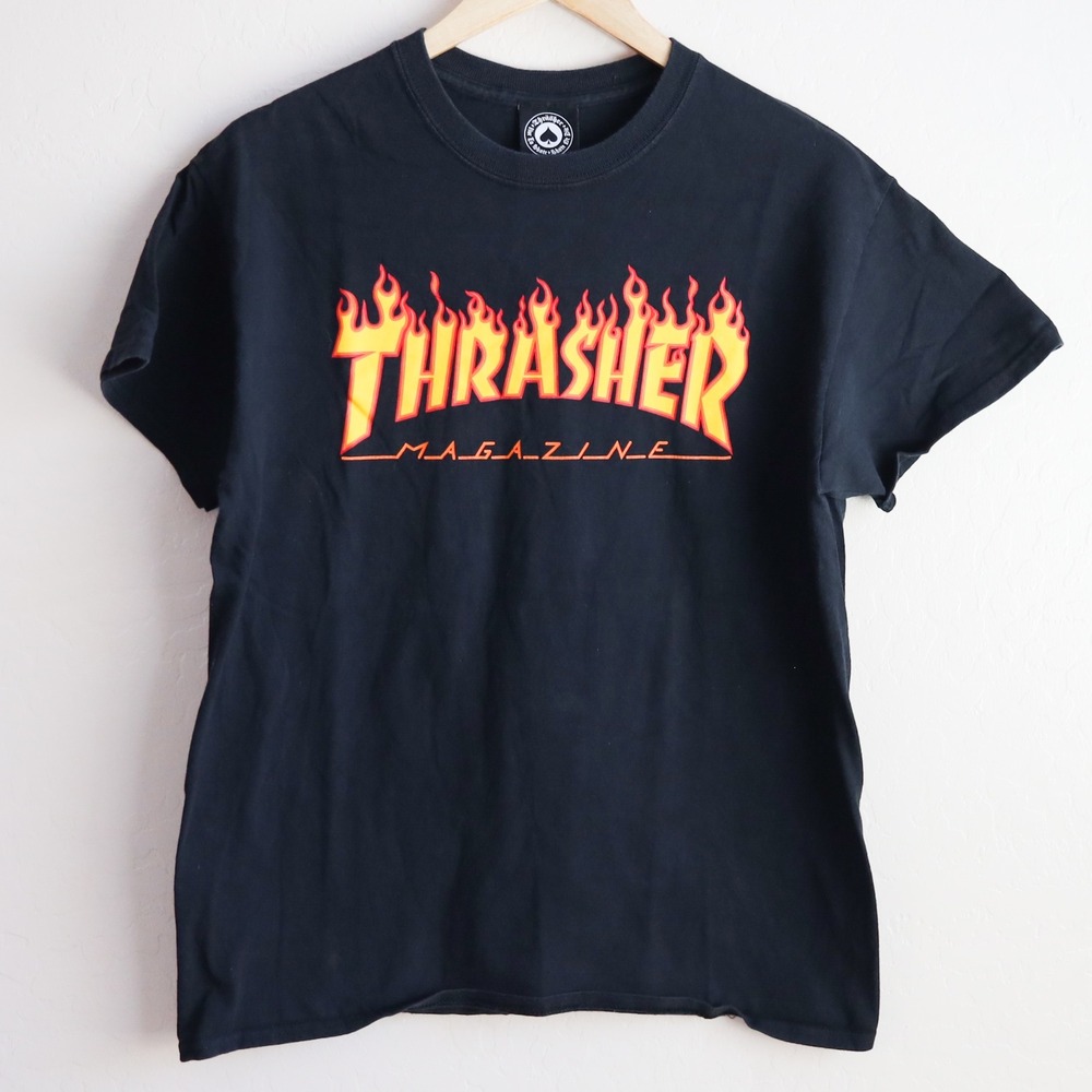 Thrasher Magazine Flame‎ Logo Tee Black San Francisco Skate T-Shirt Men's M